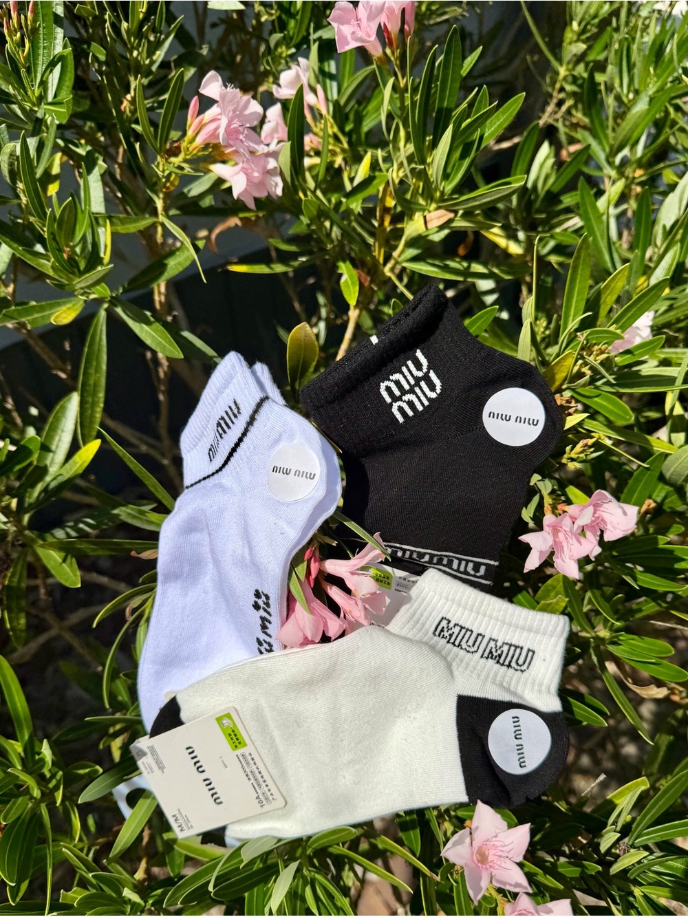 Miu Miu Black & White Ankle Socks Trio with Logo Trim - Picture 5 of 11